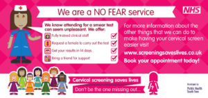 Cervical screening No Fear Practice flyer